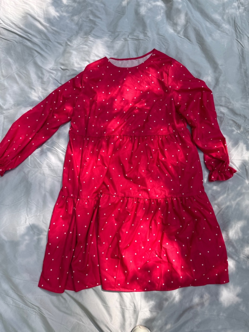 SHEIN Red and Pink Polka Dot Tiered Dress - Curvy